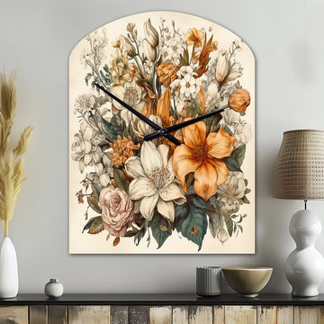 Cream And Orange Flowers Bouquet Interpretation I - Asymmetric Metal Wall Clock